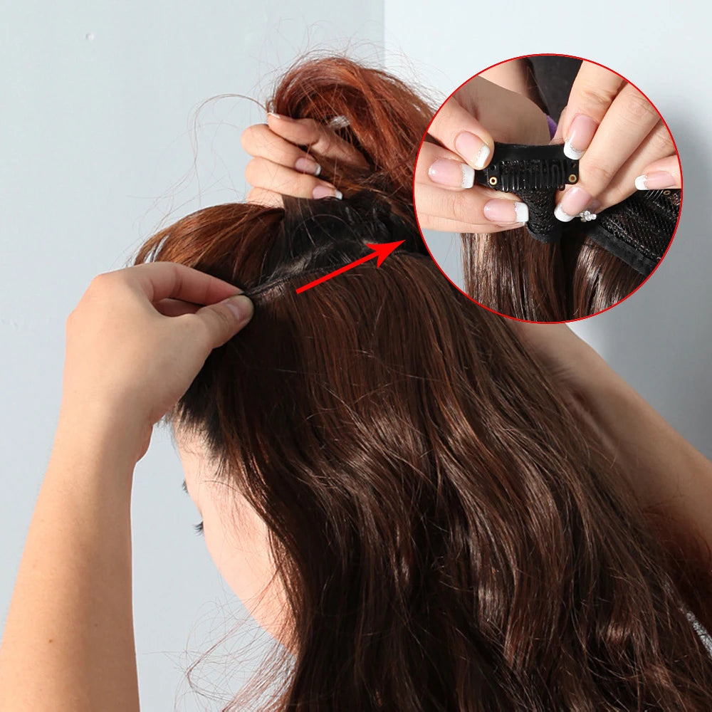 Synthetic Natural 5 Clip In Hair Extensions Fake Single Pink Straight False Hair Piece Hairstyle For Women 24inch
