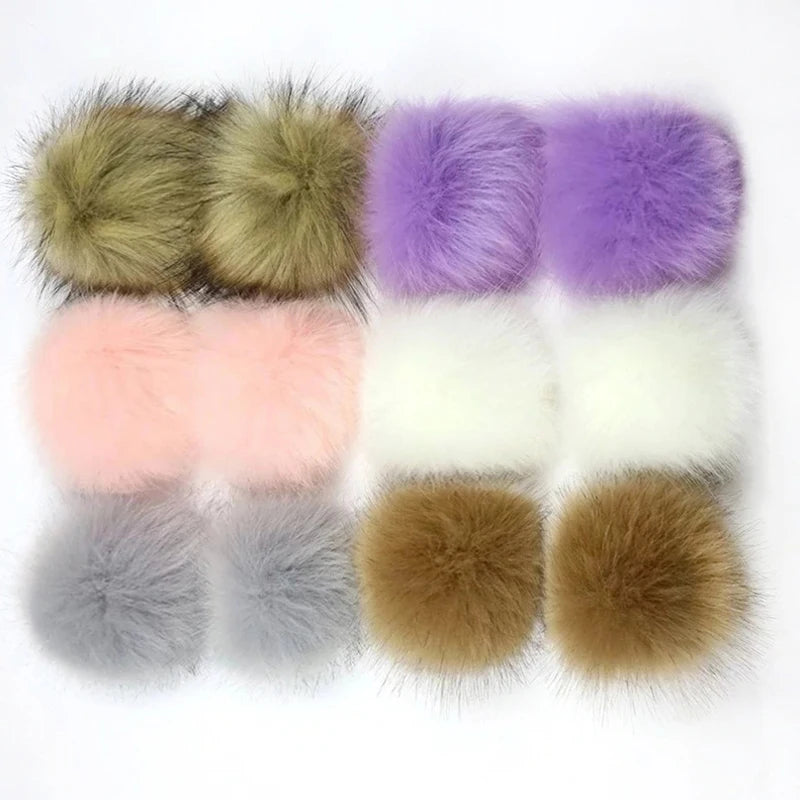12/14 Pcs 8cm False Hairball Hat Ball Fur Pompom Fake Fox Hat Ball Pom Pom With Rubber Band Diy Clothing Hat Accessories