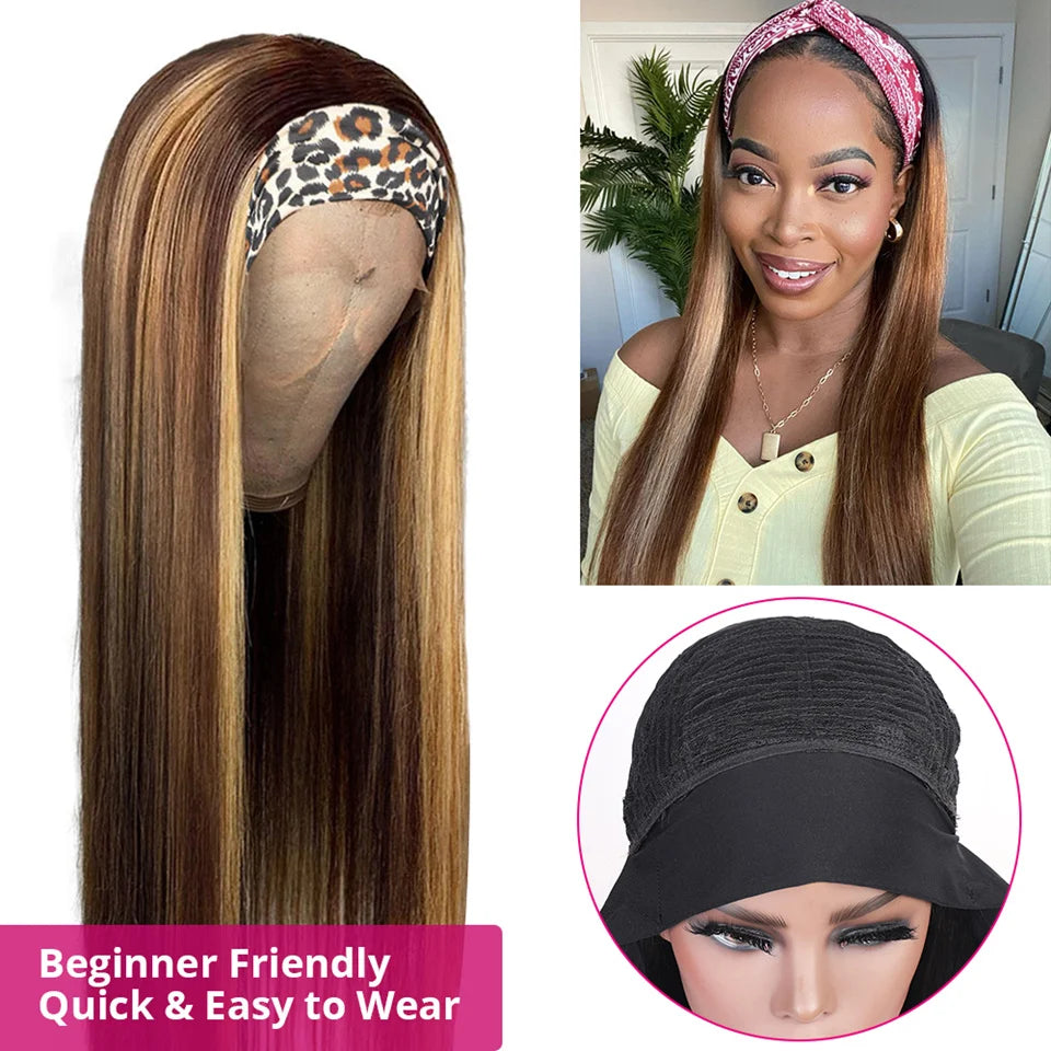 Ishow Highlight Headband Wig Human Hair Wigs For Women P4 27 Colored Straight Human Hair Wigs Brazilian Hair Scarf Wig