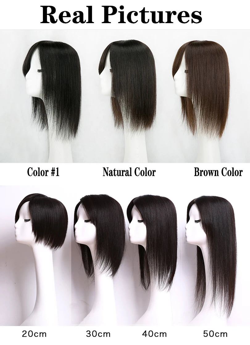9x14cm Straight Silk Base Women Topper with Clips In Virgin European Human Hair Toupee for Women  20cm-40cm Hand Made