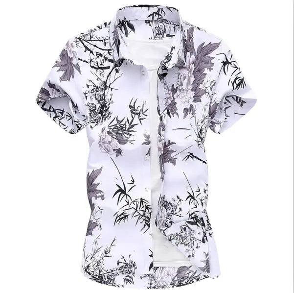 2026 Summer Mens Hawaiian Shirt, Printed Short Sleeve Asian Sizes Hawaii Rose Flower Beach Floral Patterns Shirts S-7XL
