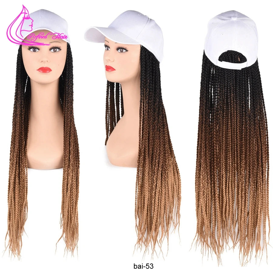 Synthetic Hat Wig Baseball Cap with Braiding Hair 24inch Long Braids Wigs Women Girls Daily Wear Ombre Blue Grey Brown Blonde