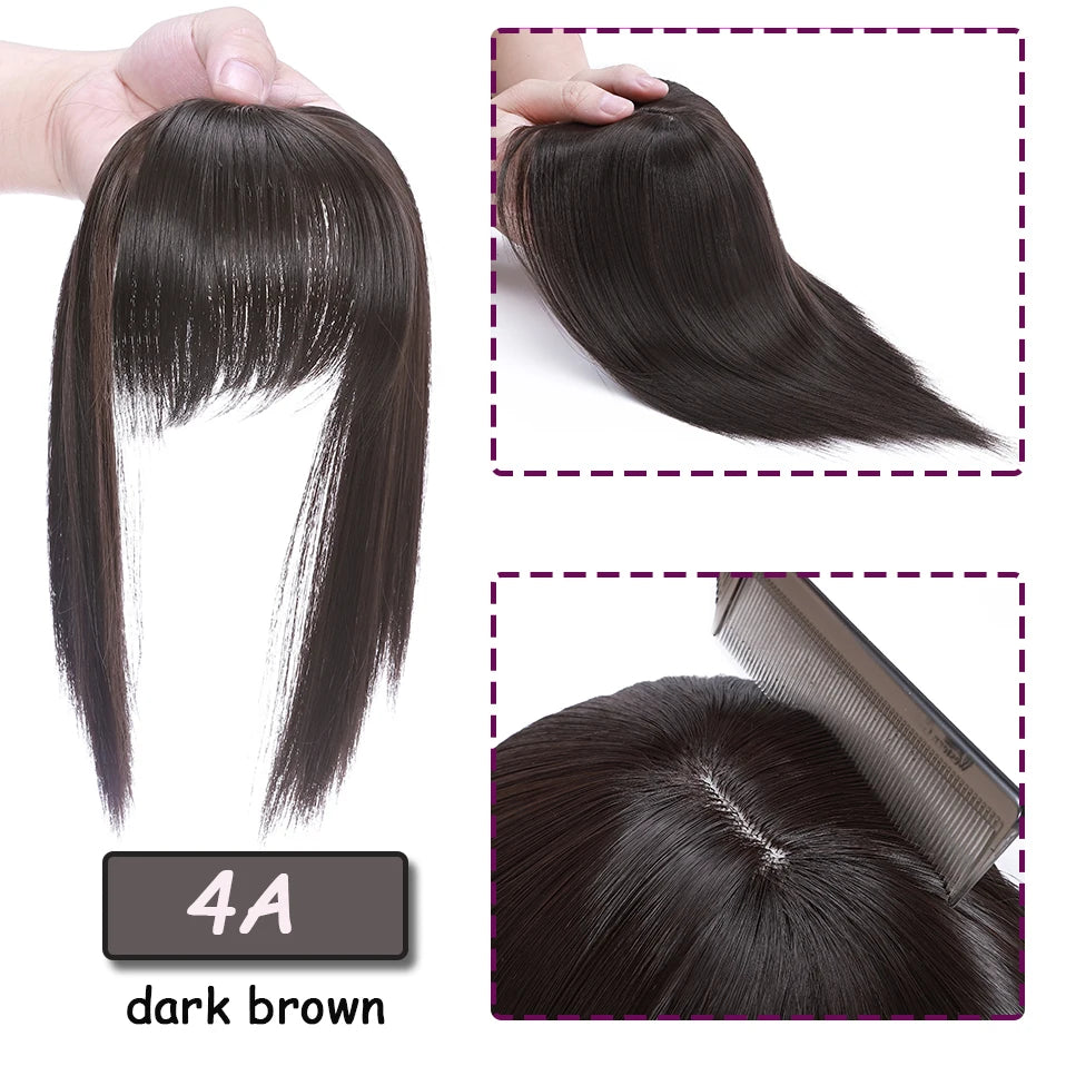 Benehair Synthetic 2 Clips In Topper Straight Hairpiece Black Brown Blonde Women Fake Hair  Clip In Hair Extensions With Bangs