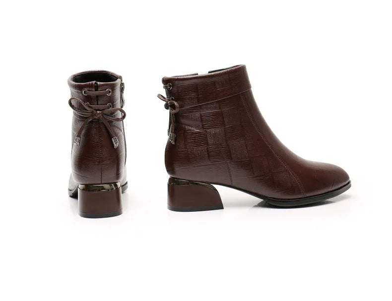 GKTINOO New Ankle Boots Women Pointed Toe Thick Heels Genuine Leather Shoes Short Boots Soft Sole Footwear Plus Size 35-43