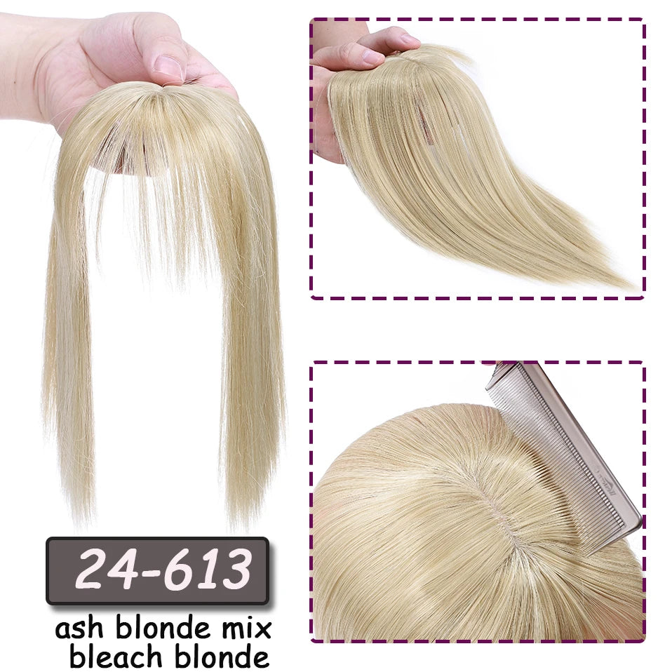 Benehair Synthetic 2 Clips In Topper Straight Hairpiece Black Brown Blonde Women Fake Hair  Clip In Hair Extensions With Bangs