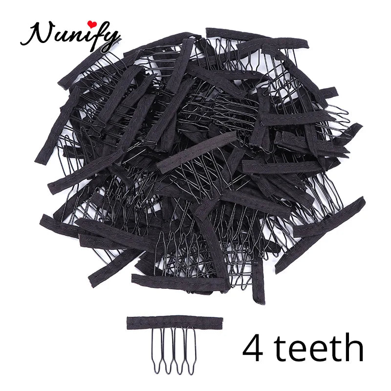 Nunify 12-24Pcs/Lot Black Wig Comb Clips With Steel Tooth Polyester Cloth Wig Accessories Styling Tools Convenient For Hair