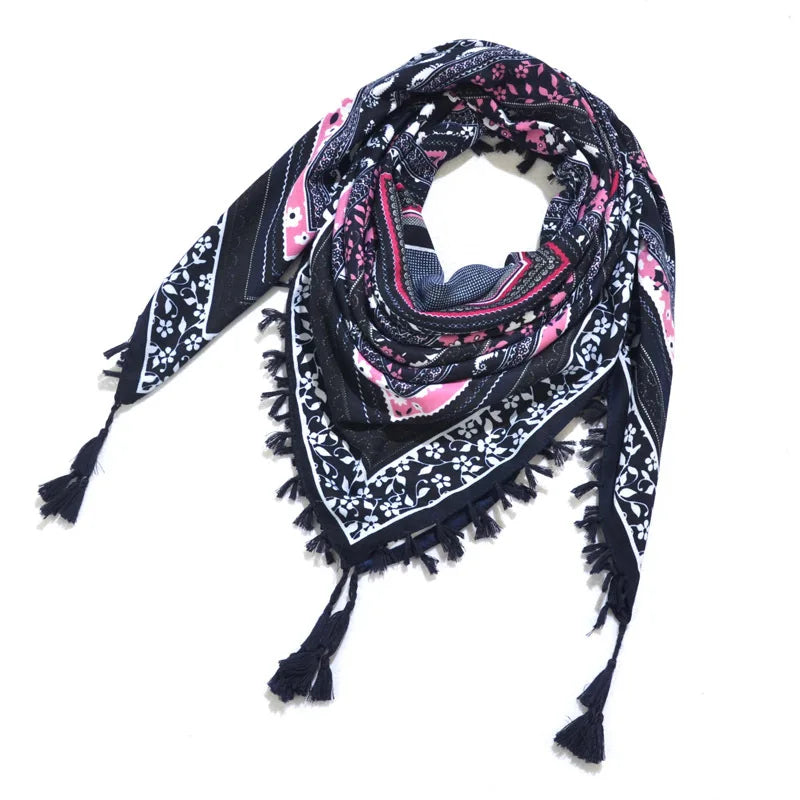 Scarf Winter Women Ladies Bohemian Print Shawl Russian Ethnic Wraps Tassel Scarves Bufanda Mujer Foulard Femme Square