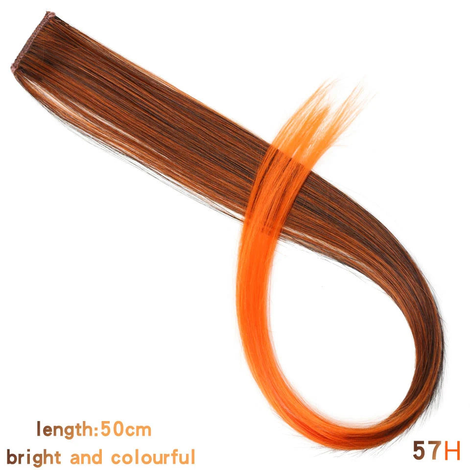 Lupu Synthetic Long Straight Rainbow Highlight Colored Hair Extensions Clip In Fake Hair Pieces For Women Heat Resistant