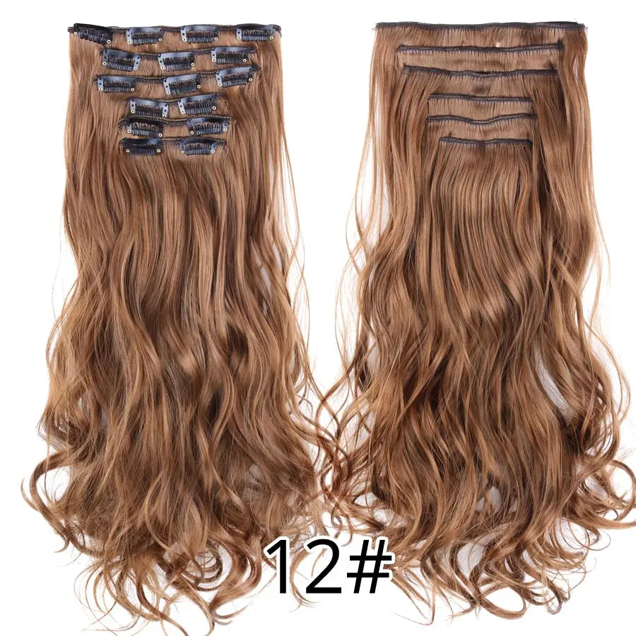 Clip-In Hair Extensions Syntetic Hair 22Inch Long Wave Hair Extensions Ombre Cclip-In One Piece 6Pcs/Set Fake Hairpiece