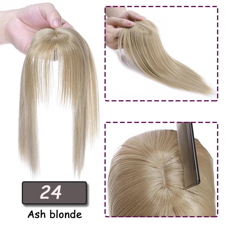Benehair Synthetic 2 Clips In Topper Straight Hairpiece Black Brown Blonde Women Fake Hair  Clip In Hair Extensions With Bangs