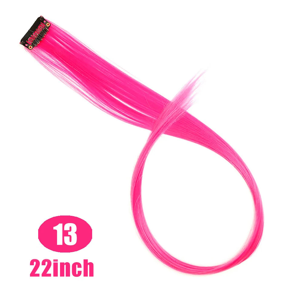 Lupu Synthetic Long Straight Rainbow Highlight Colored Hair Extensions Clip In Fake Hair Pieces For Women Heat Resistant
