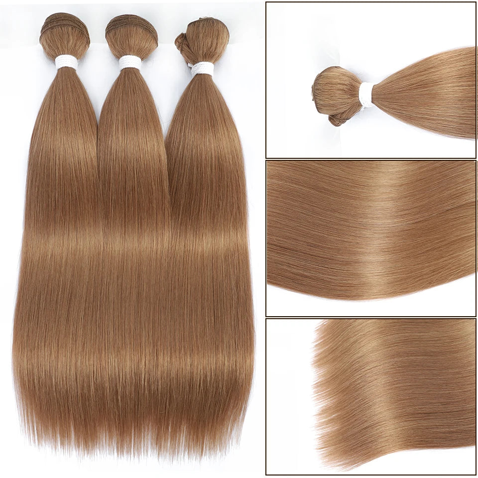 24-32 Inch Bio Protein Straight Hair Bundles Synthetic High Temperature 150g 200g Ombre Brown M888 Orange Soft Hair Weaving