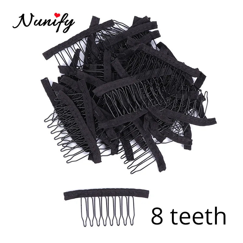 Nunify 12-24Pcs/Lot Black Wig Comb Clips With Steel Tooth Polyester Cloth Wig Accessories Styling Tools Convenient For Hair