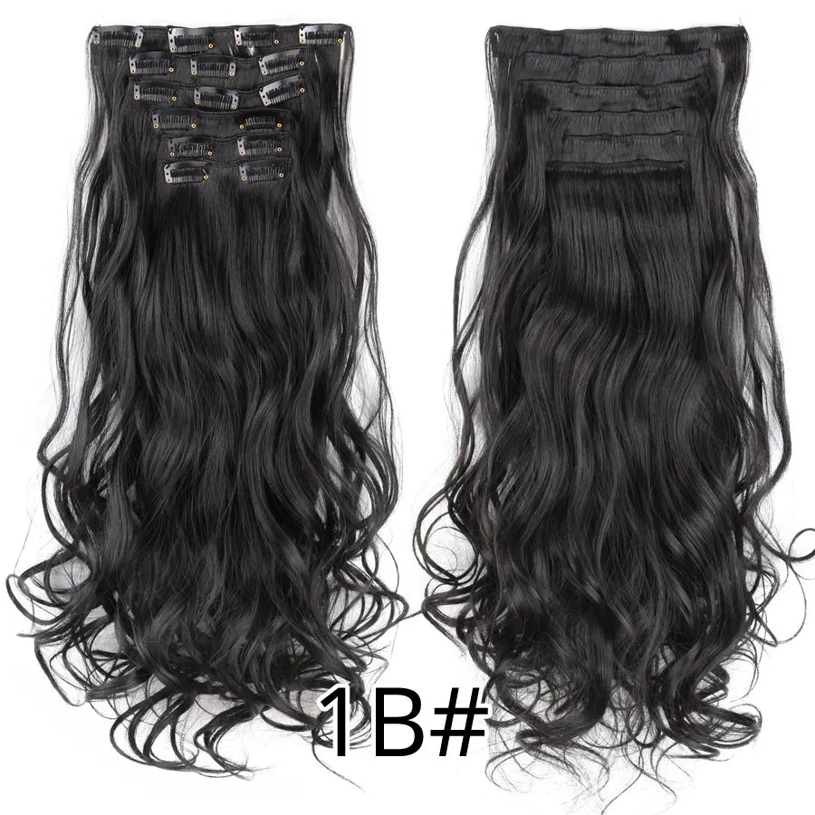 Clip-In Hair Extensions Syntetic Hair 22Inch Long Wave Hair Extensions Ombre Cclip-In One Piece 6Pcs/Set Fake Hairpiece