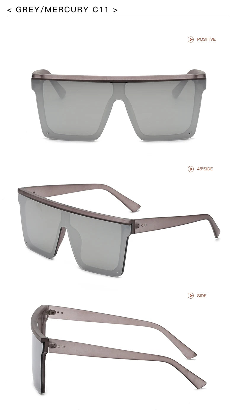 Oversized Square Sunglasses for Women Men Fashion Siamese Lens Style Flat Top Shield Shades