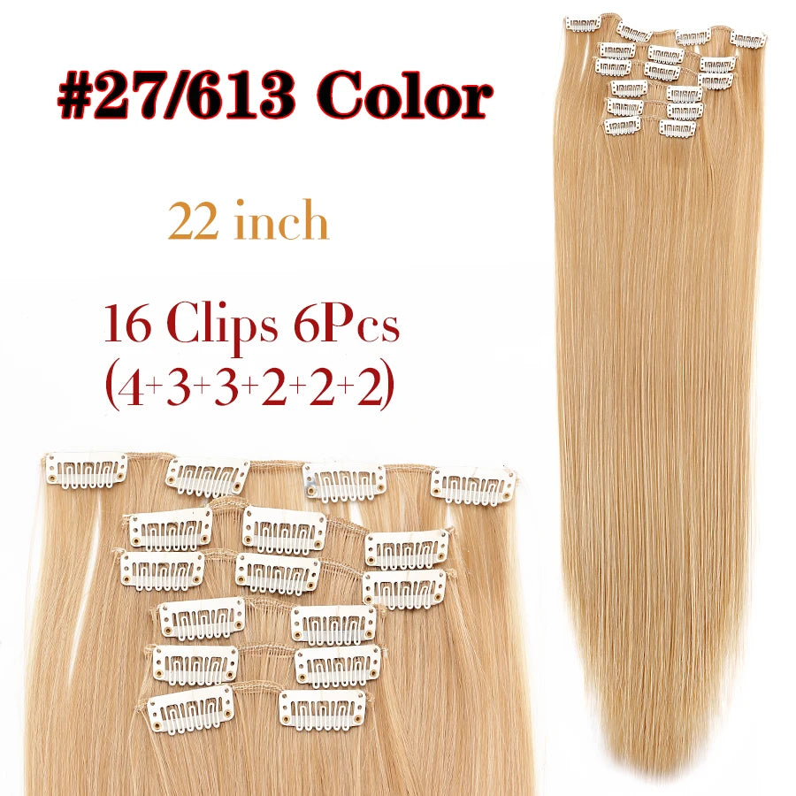 Clip-In Hair Extensions Syntetic Hair 22Inch Long Wave Hair Extensions Ombre Cclip-In One Piece 6Pcs/Set Fake Hairpiece