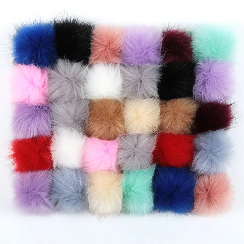 12/14 Pcs 8cm False Hairball Hat Ball Fur Pompom Fake Fox Hat Ball Pom Pom With Rubber Band Diy Clothing Hat Accessories