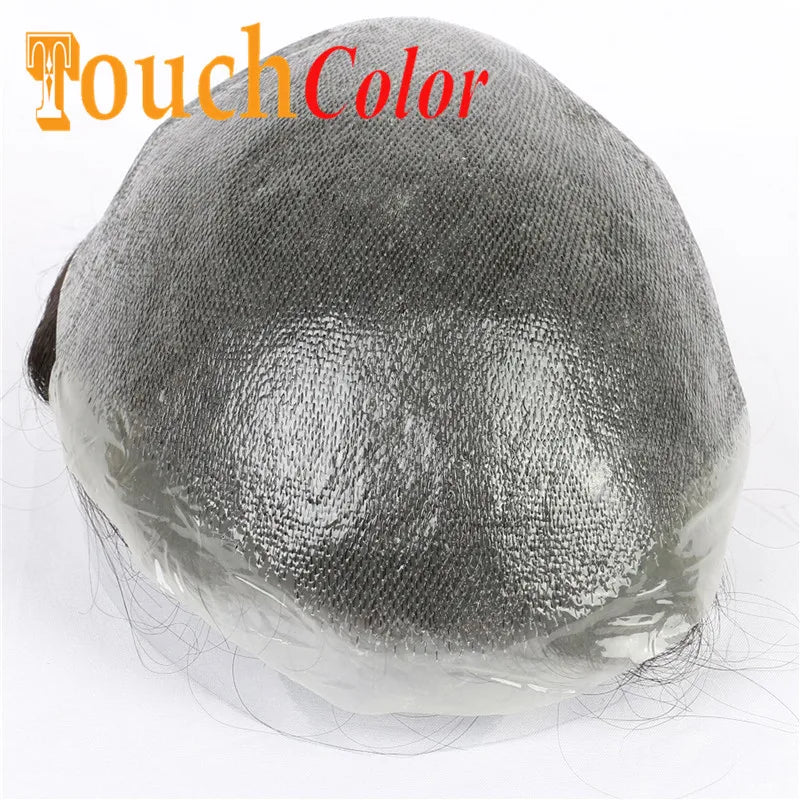 Men Toupees Real Hair Replacement Systems Thin Skin base Indian Human Remy Hair Toupee with Tapes Hairpiece Male Wig Touchcolor