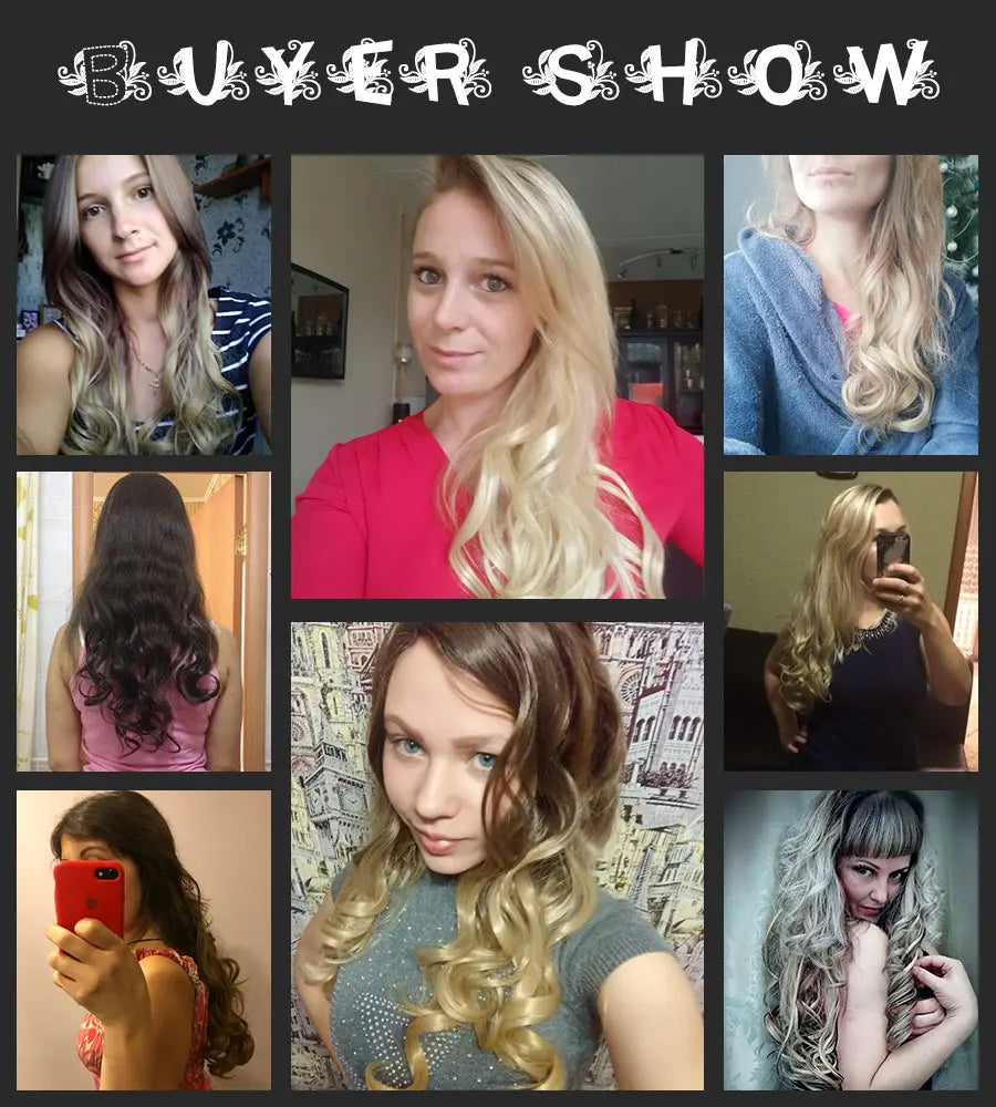 Clip-In Hair Extensions Syntetic Hair 22Inch Long Wave Hair Extensions Ombre Cclip-In One Piece 6Pcs/Set Fake Hairpiece