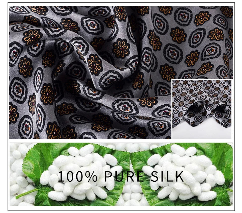 BYSIFA| New Silver Grey Man100% Silk Scarf Printed Fashion Brand Male Long Scarves Men Scarf Fall Winter Pure Silk Scarf160*26cm