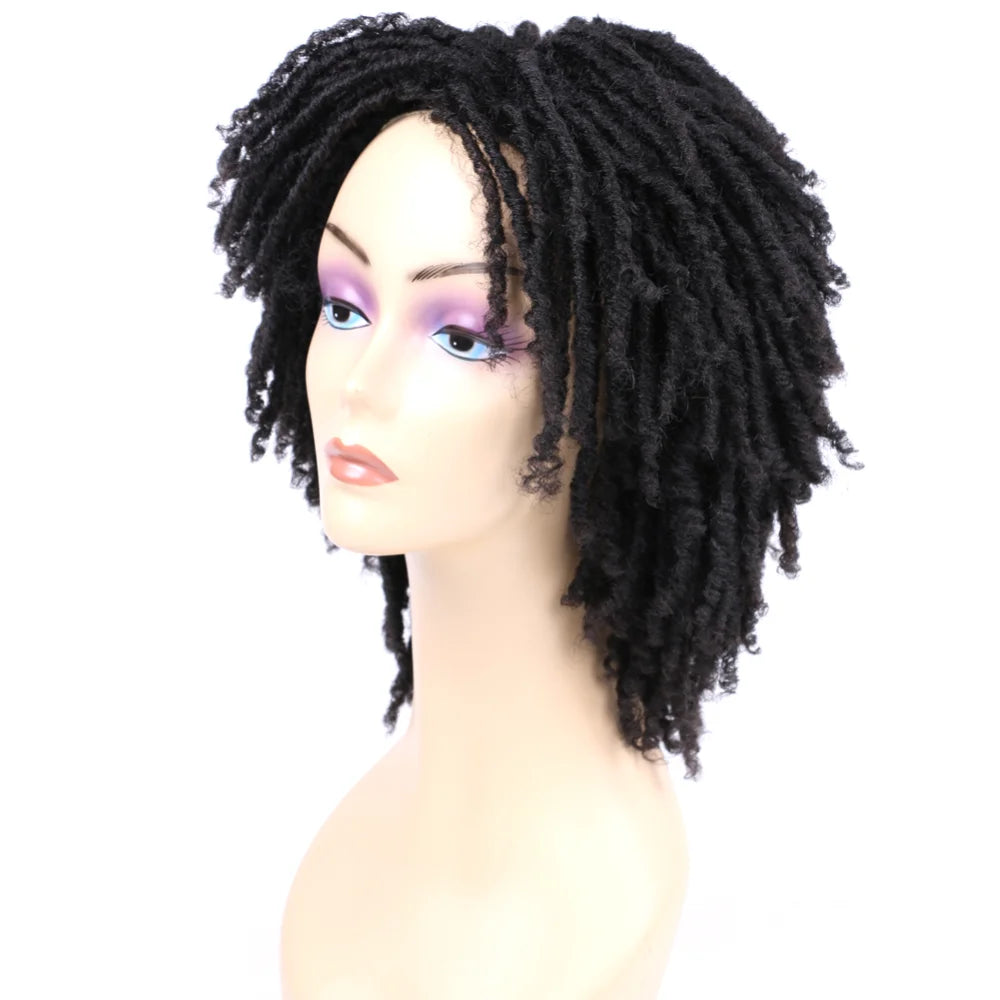 Full Star 14“ Dreadlock Curly Wigs for Black Woman Ombre Burgundy Brown Color Short Curly Soul Locs Braids Wigs Party Daily Use