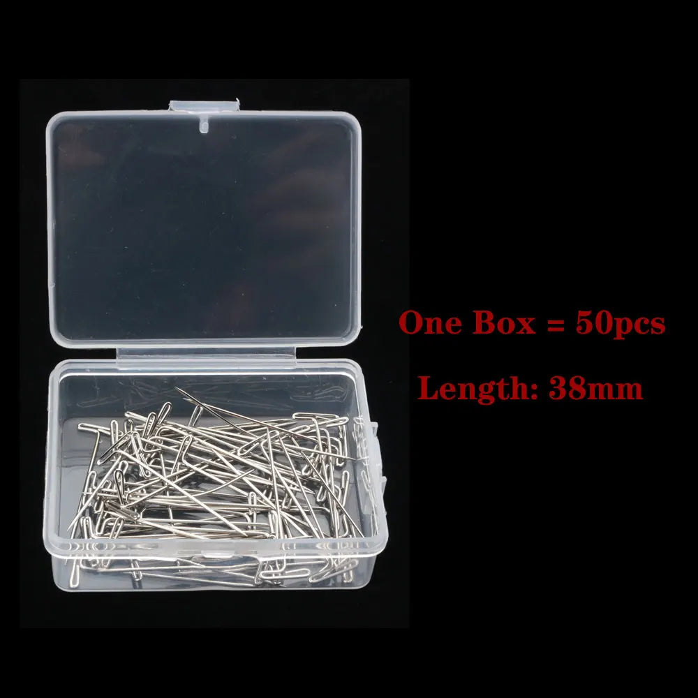 50/100pcs Long T pins Silver Wig Pins for Wigs Making/Display On Mannequin Canvas Head 38/51mm T pins needle Salon Styling Tools