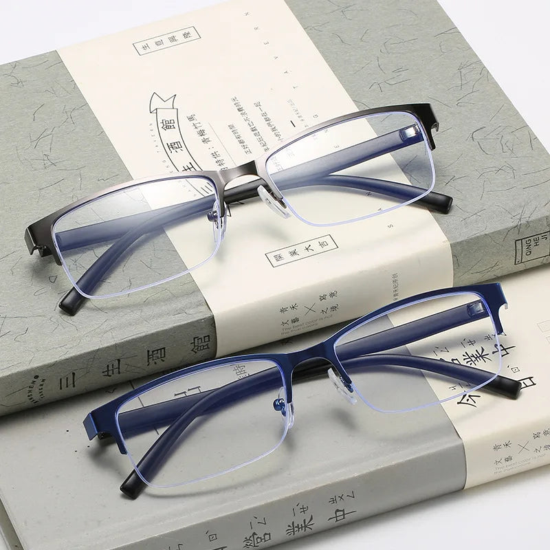 Myopia Prescription Glasses -0.5 TO -10 Men Women Business Half Frame Anti Blue Ray Photochromic Shortsighted Spectacles F518