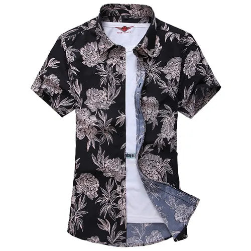 2026 Summer Mens Hawaiian Shirt, Printed Short Sleeve Asian Sizes Hawaii Rose Flower Beach Floral Patterns Shirts S-7XL
