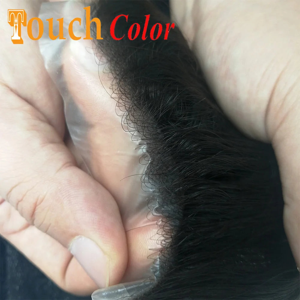 Men Toupees Real Hair Replacement Systems Thin Skin base Indian Human Remy Hair Toupee with Tapes Hairpiece Male Wig Touchcolor
