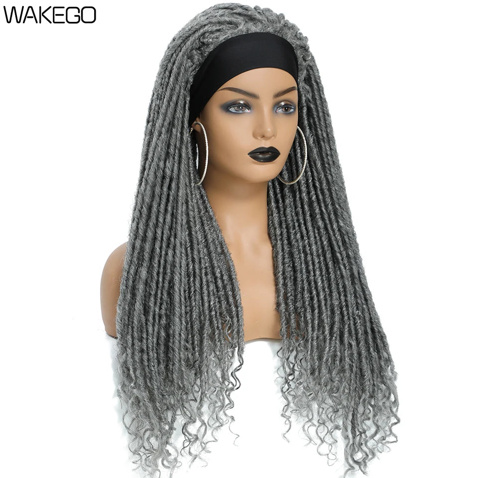 Wakego Long Dreadlocks Wig For Women Goddess Braid Headband Wig Soft Faux Locs Wigs Synthetic Braiding Crochet Twist Hair Wigs