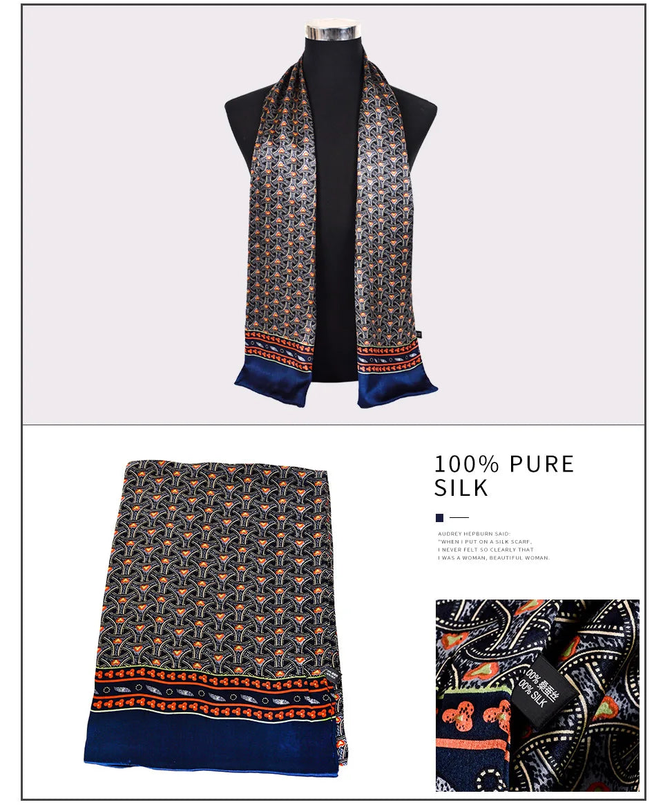 BYSIFA| New Silver Grey Man100% Silk Scarf Printed Fashion Brand Male Long Scarves Men Scarf Fall Winter Pure Silk Scarf160*26cm