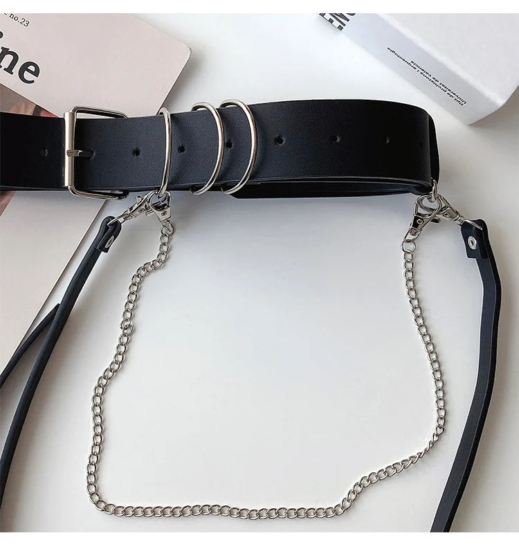 Punk Belt Women Dress Wide Chain Waistband Leather harness Ladies Corset Fashion Waist Belts Casual Dress PJ437