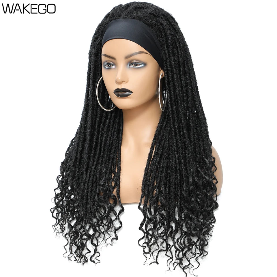 Wakego Long Dreadlocks Wig For Women Goddess Braid Headband Wig Soft Faux Locs Wigs Synthetic Braiding Crochet Twist Hair Wigs