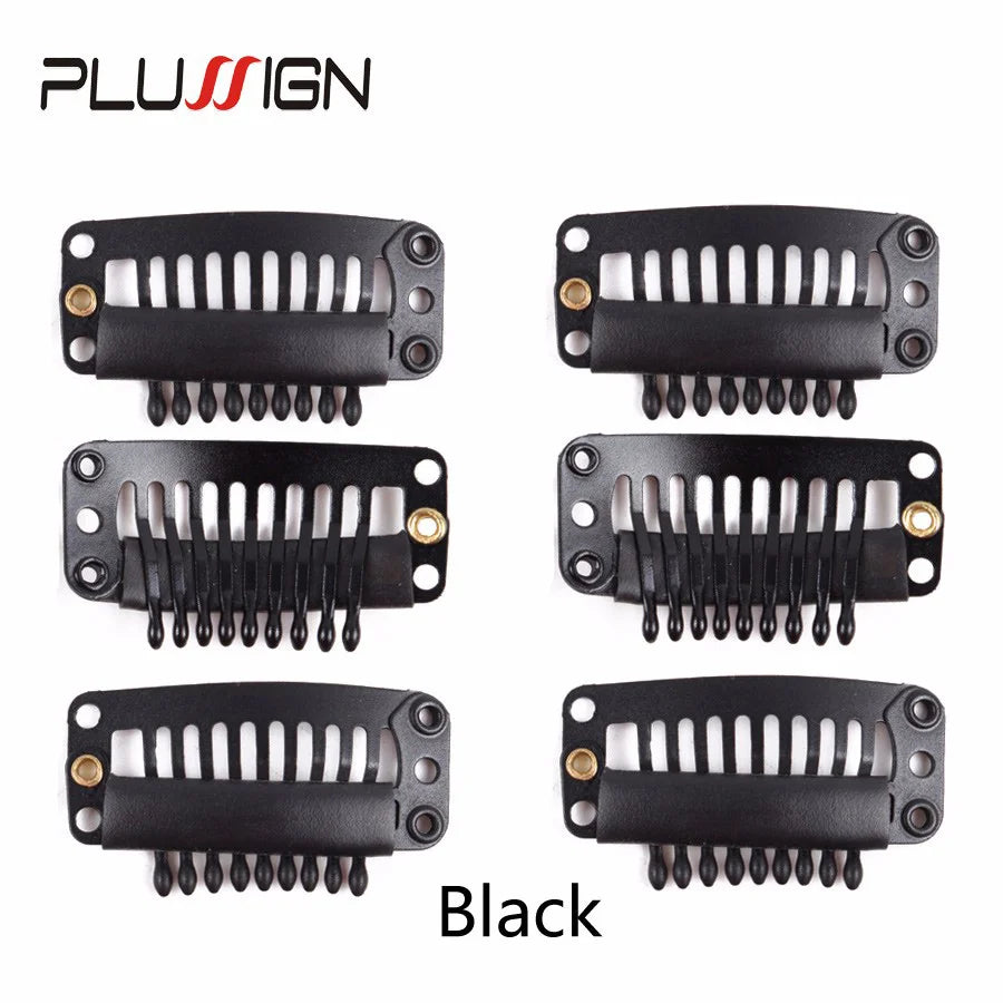 Plussign 10Pcs/Lot Brown Black Rubber Wig Clips and Combs For Hair Extensions 32mm Wire Shape Wig Cap Clips For Sale