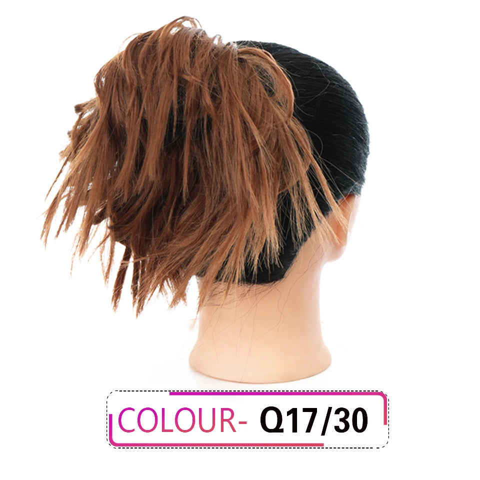 HUAYA Synthetic Chignon Donut Messy Hair Bun Hairpiece Elastic Hair Scrunchies Fake Hair Pieces For Women Black Brown Gold