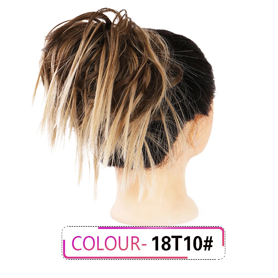 HUAYA Synthetic Chignon Donut Messy Hair Bun Hairpiece Elastic Hair Scrunchies Fake Hair Pieces For Women Black Brown Gold