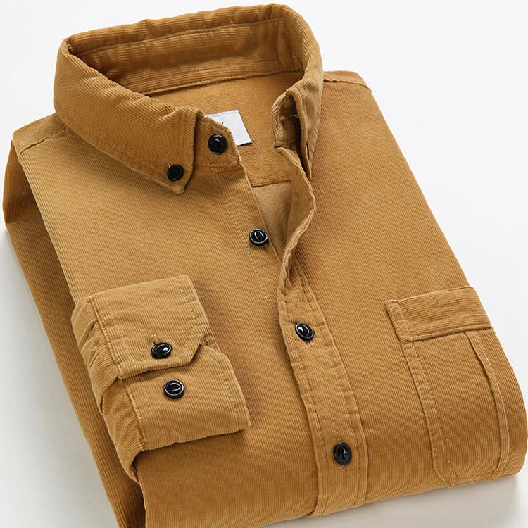 Fashion Cotton Corduroy Shirt Long Sleeve Men Casual Clothing Button Down High Quality Autumn Winter Shirts Warm