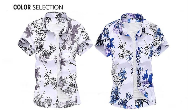 2026 Summer Mens Hawaiian Shirt, Printed Short Sleeve Asian Sizes Hawaii Rose Flower Beach Floral Patterns Shirts S-7XL