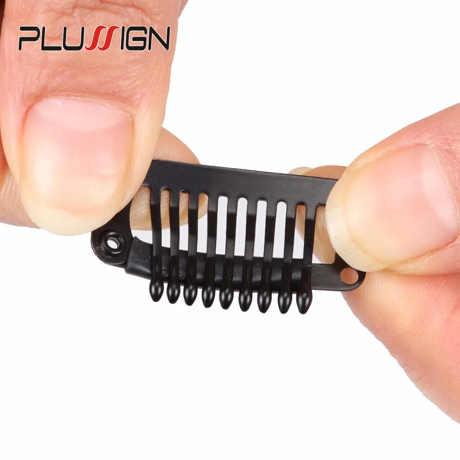 Plussign 10Pcs/Lot Brown Black Rubber Wig Clips and Combs For Hair Extensions 32mm Wire Shape Wig Cap Clips For Sale