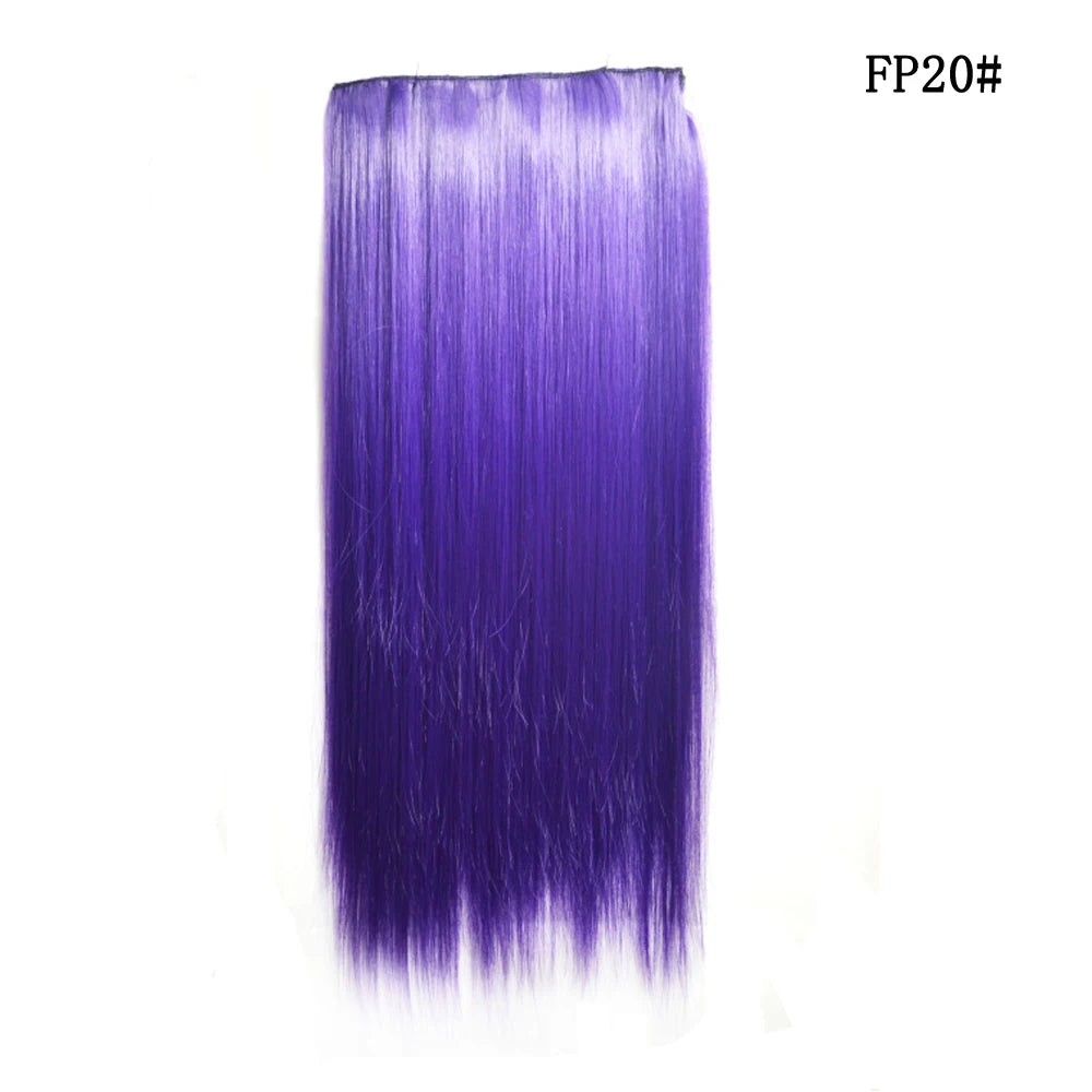 Synthetic Natural 5 Clip In Hair Extensions Fake Single Pink Straight False Hair Piece Hairstyle For Women 24inch