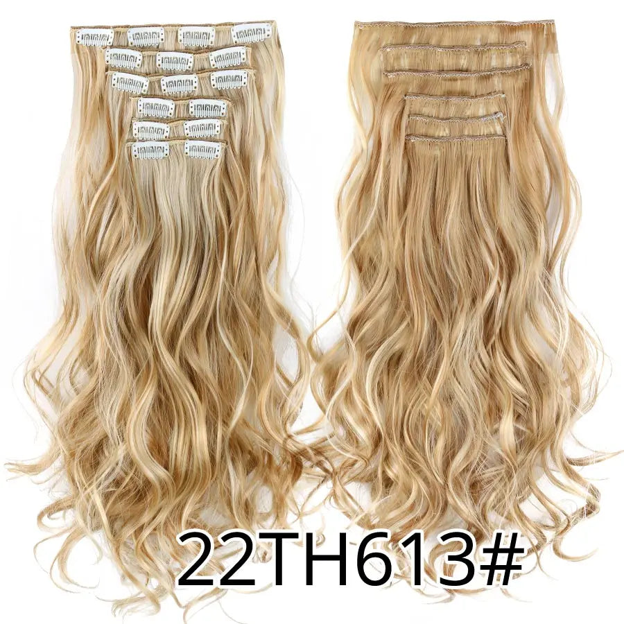 Clip-In Hair Extensions Syntetic Hair 22Inch Long Wave Hair Extensions Ombre Cclip-In One Piece 6Pcs/Set Fake Hairpiece