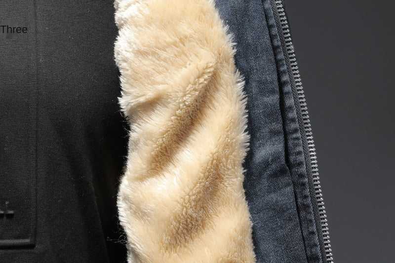 Men Fleece Thick Streetwear Denim Jackets Men Vintage Blue Bomber  Jacket Male Outwear Plus Velvet Windbreaker Coats
