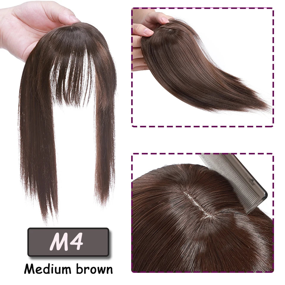 Benehair Synthetic 2 Clips In Topper Straight Hairpiece Black Brown Blonde Women Fake Hair  Clip In Hair Extensions With Bangs