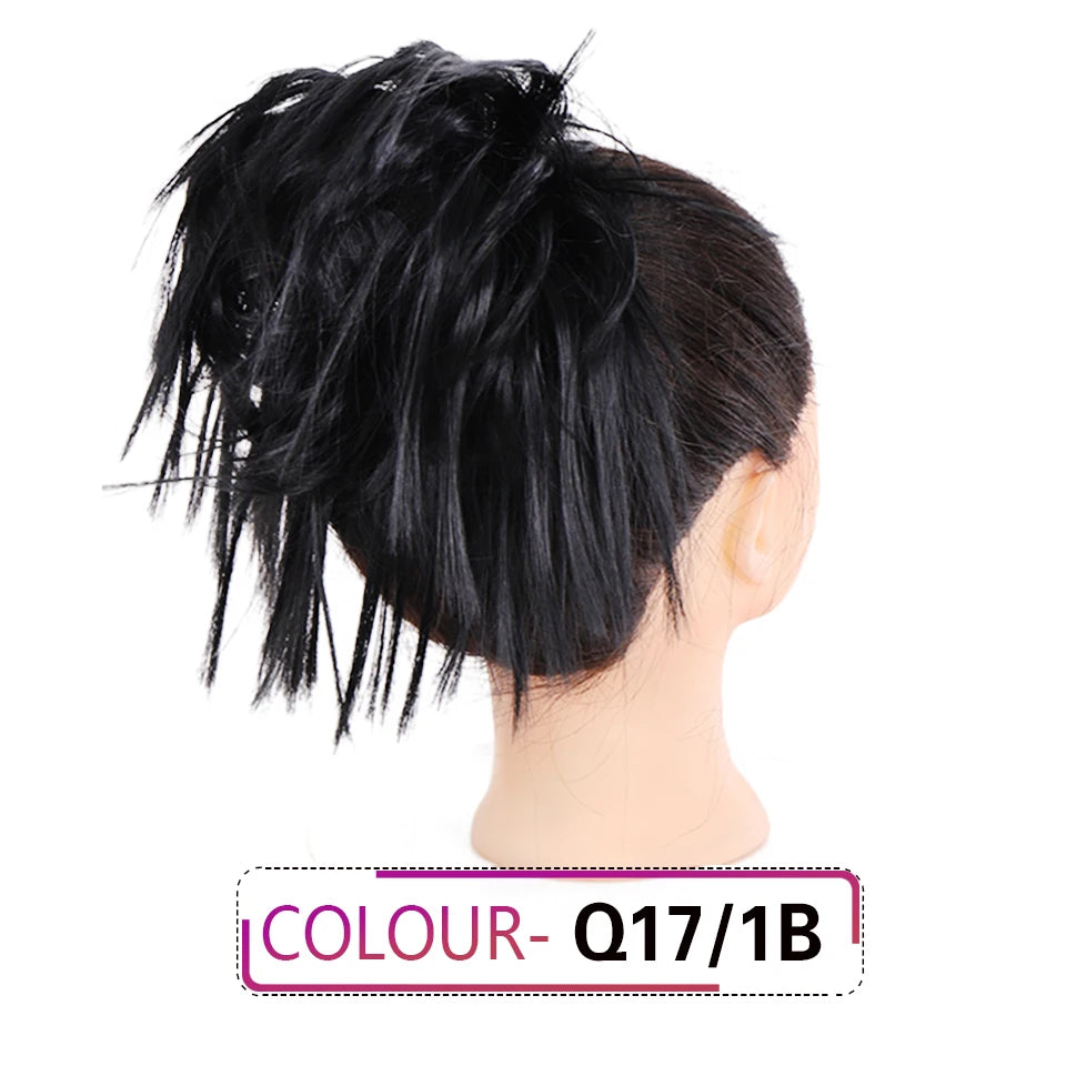 HUAYA Synthetic Chignon Donut Messy Hair Bun Hairpiece Elastic Hair Scrunchies Fake Hair Pieces For Women Black Brown Gold