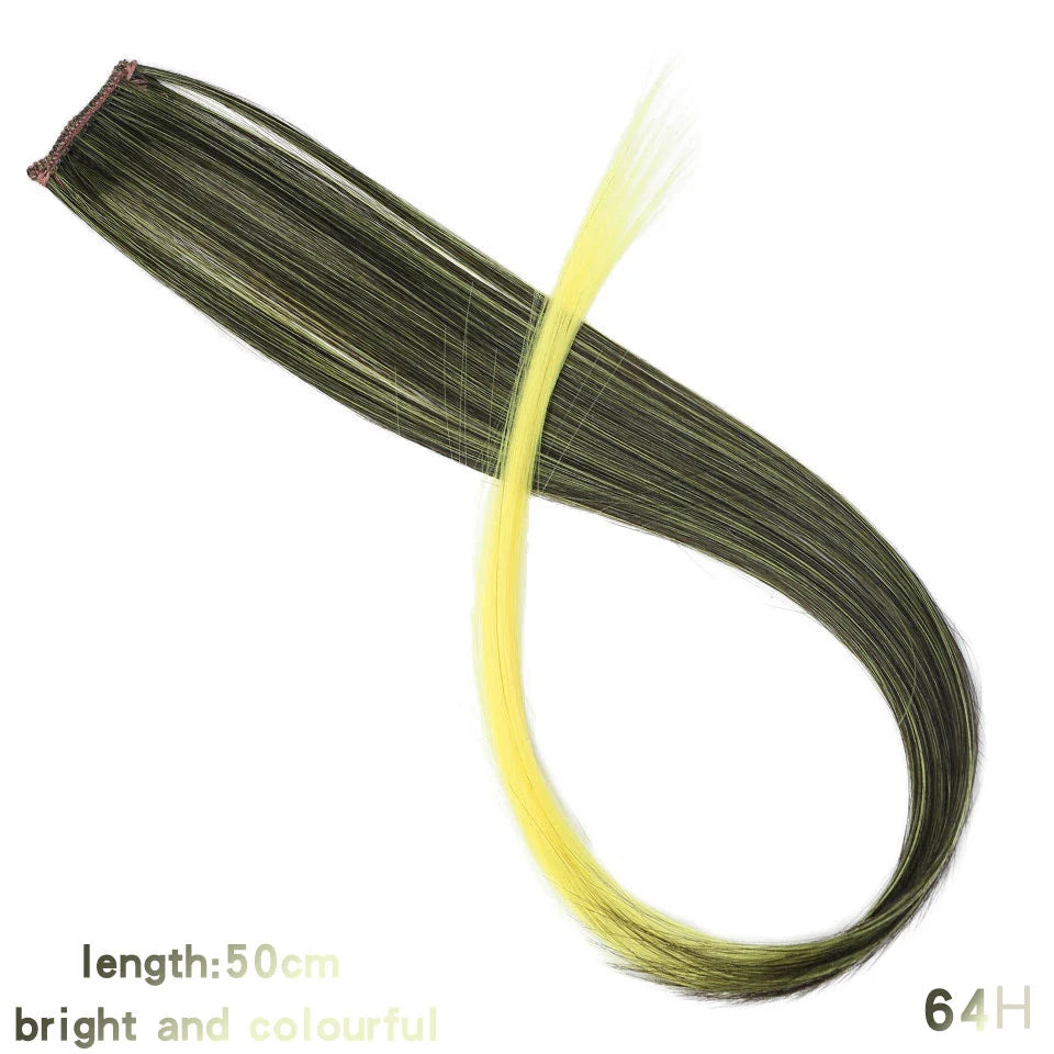 Lupu Synthetic Long Straight Rainbow Highlight Colored Hair Extensions Clip In Fake Hair Pieces For Women Heat Resistant