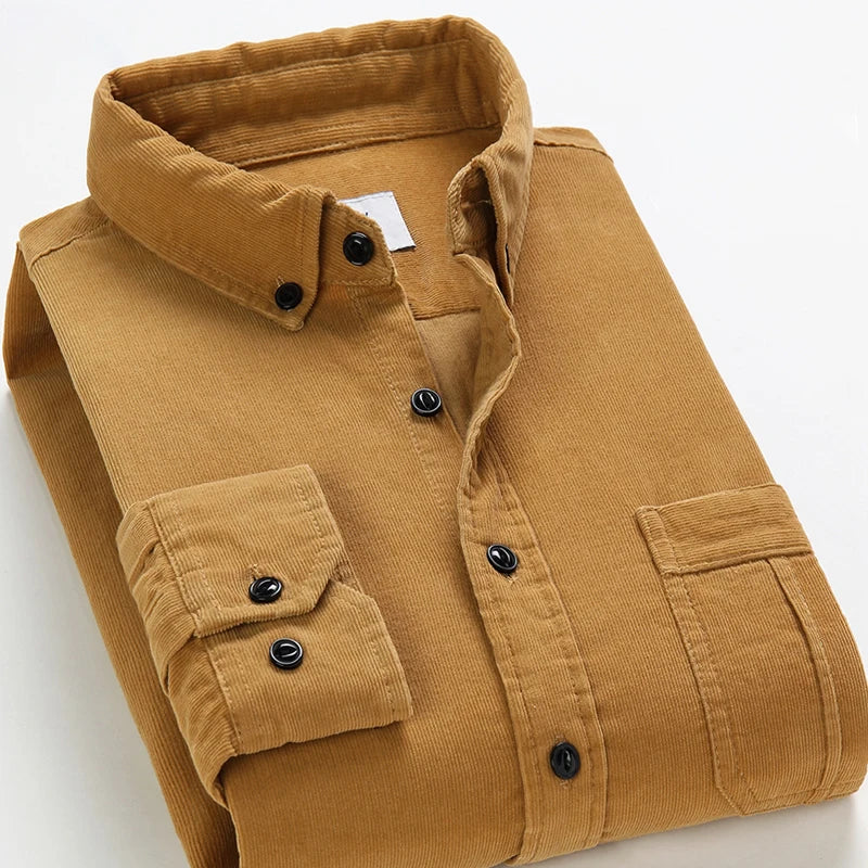 Fashion Cotton Corduroy Shirt Long Sleeve Men Casual Clothing Button Down High Quality Autumn Winter Shirts Warm