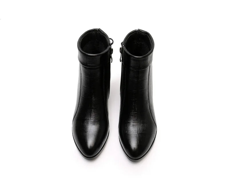 GKTINOO New Ankle Boots Women Pointed Toe Thick Heels Genuine Leather Shoes Short Boots Soft Sole Footwear Plus Size 35-43