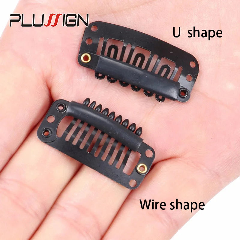 Plussign 10Pcs/Lot Brown Black Rubber Wig Clips and Combs For Hair Extensions 32mm Wire Shape Wig Cap Clips For Sale