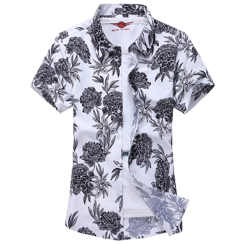 2026 Summer Mens Hawaiian Shirt, Printed Short Sleeve Asian Sizes Hawaii Rose Flower Beach Floral Patterns Shirts S-7XL