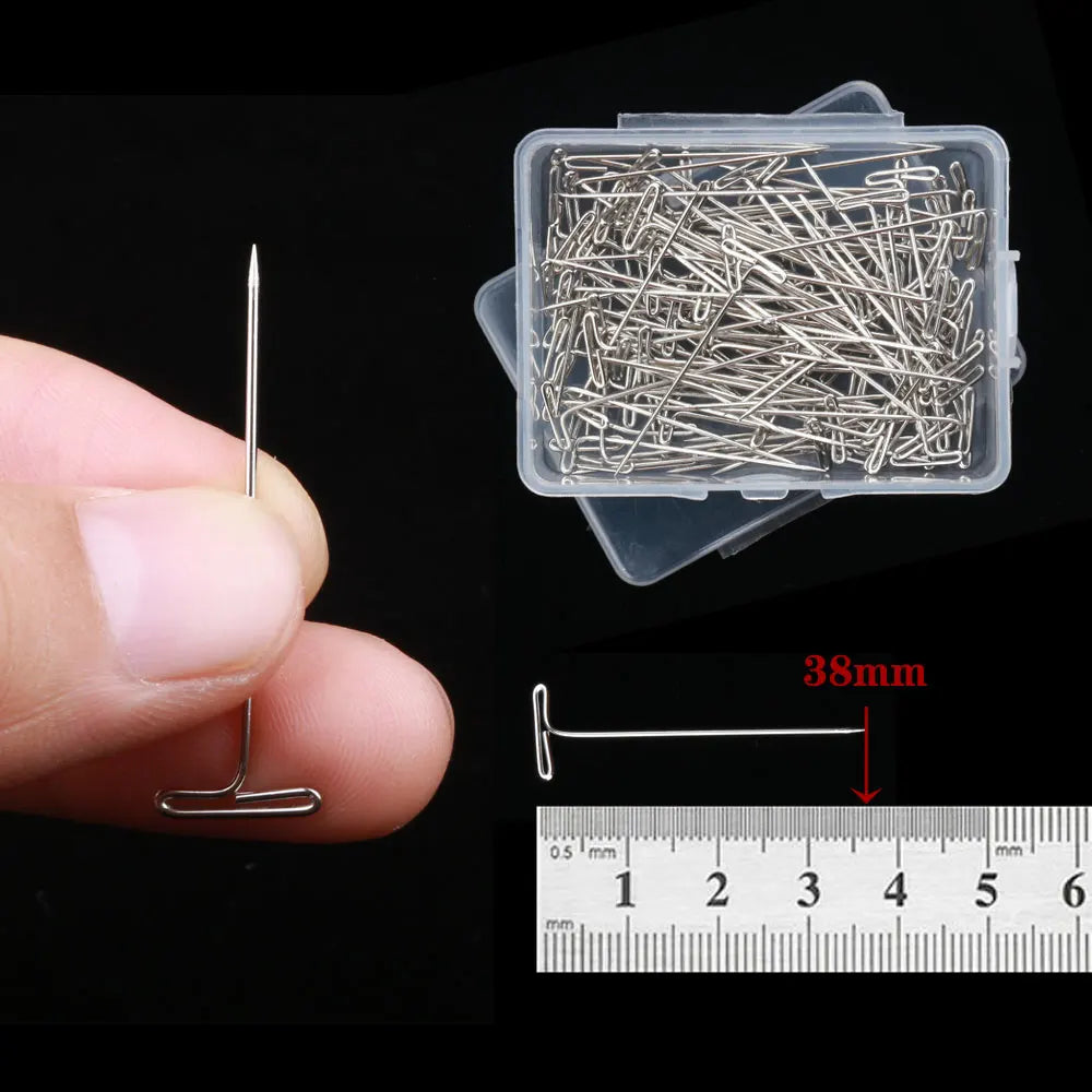 50/100pcs Long T pins Silver Wig Pins for Wigs Making/Display On Mannequin Canvas Head 38/51mm T pins needle Salon Styling Tools